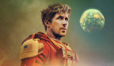 an astronaut in an orange spacesuit with a planet