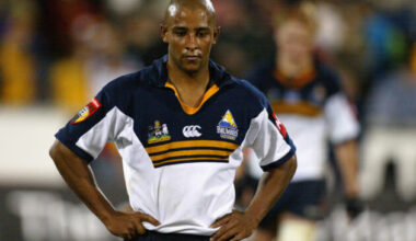 CANBERRA - MAY 9: George Gregan of the Brumbies looking dejected after the teams 28-21 loss during the Super 12 match between the ACT Brumbies and the Canterbury Crusaders on May 9, 2003 at Canberra Stadium in Canberra, Australia. (Photo by Nick Wilson/Getty Images)