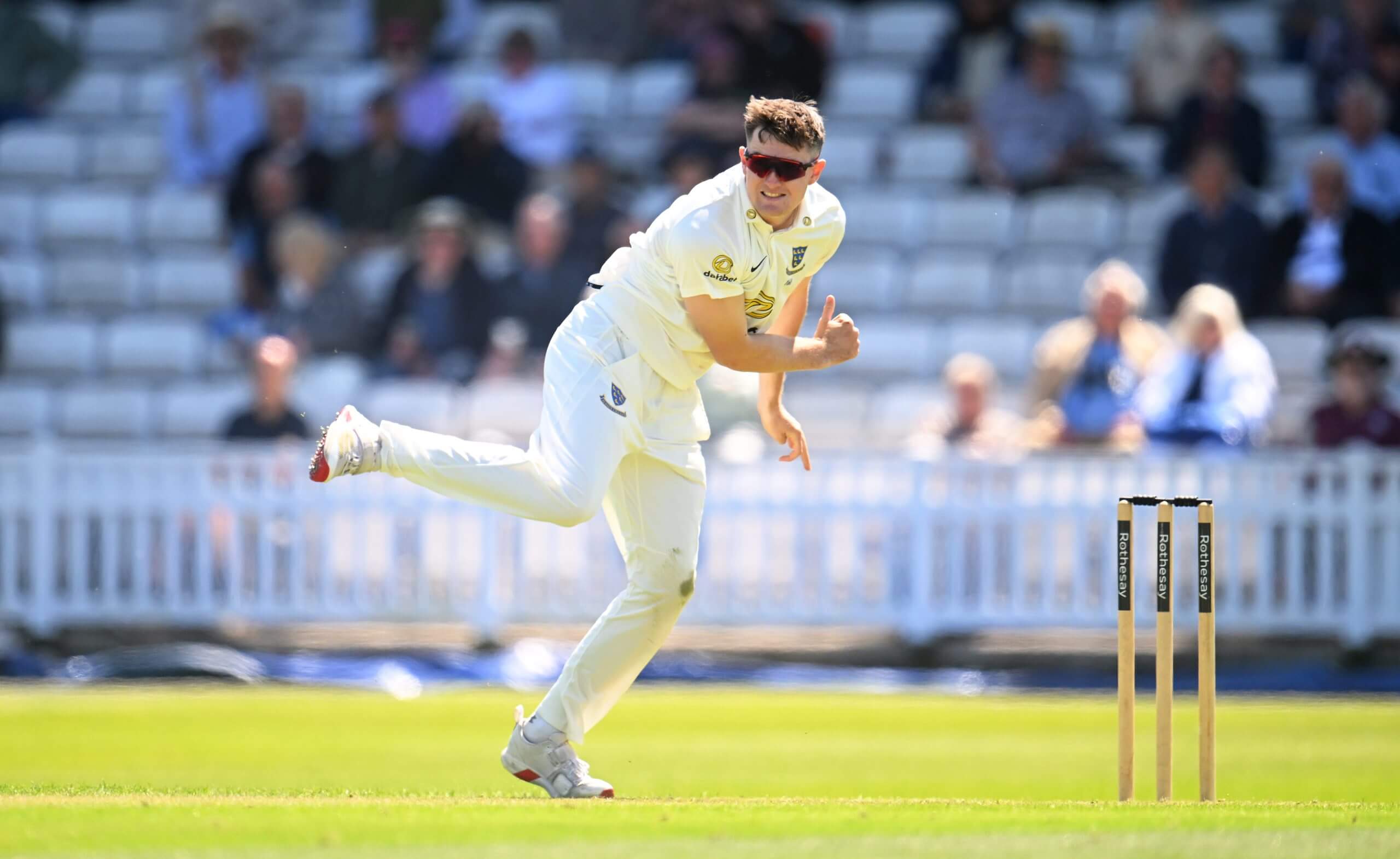 Jack Carson bowling for Sussex against Somerset early last summer