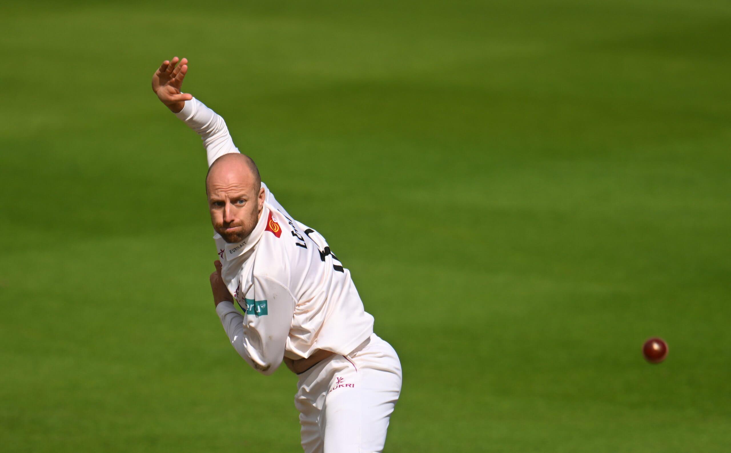 Jack Leach bowling for Somerset against Yorkshire last September