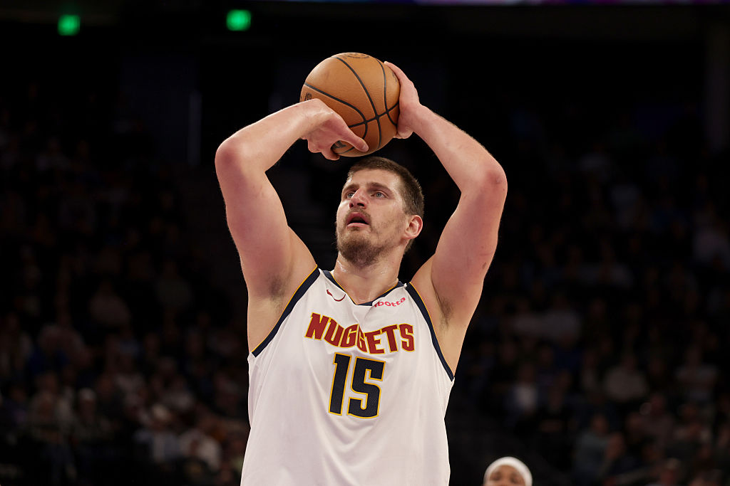 SALT LAKE CITY, UT - MARCH 2: Nikola Jokic #15 of the Denver Nuggets shoots a free throw during the game against the Utah Jazz on March 2, 2026 at Delta Center in Salt Lake City, Utah. NOTE TO USER: User expressly acknowledges and agrees that, by downloading and or using this Photograph, User is consenting to the terms and conditions of the Getty Images License Agreement. Mandatory Copyright Notice: Copyright 2026 NBAE (Photo by Melissa Majchrzak/NBAE via Getty Images)