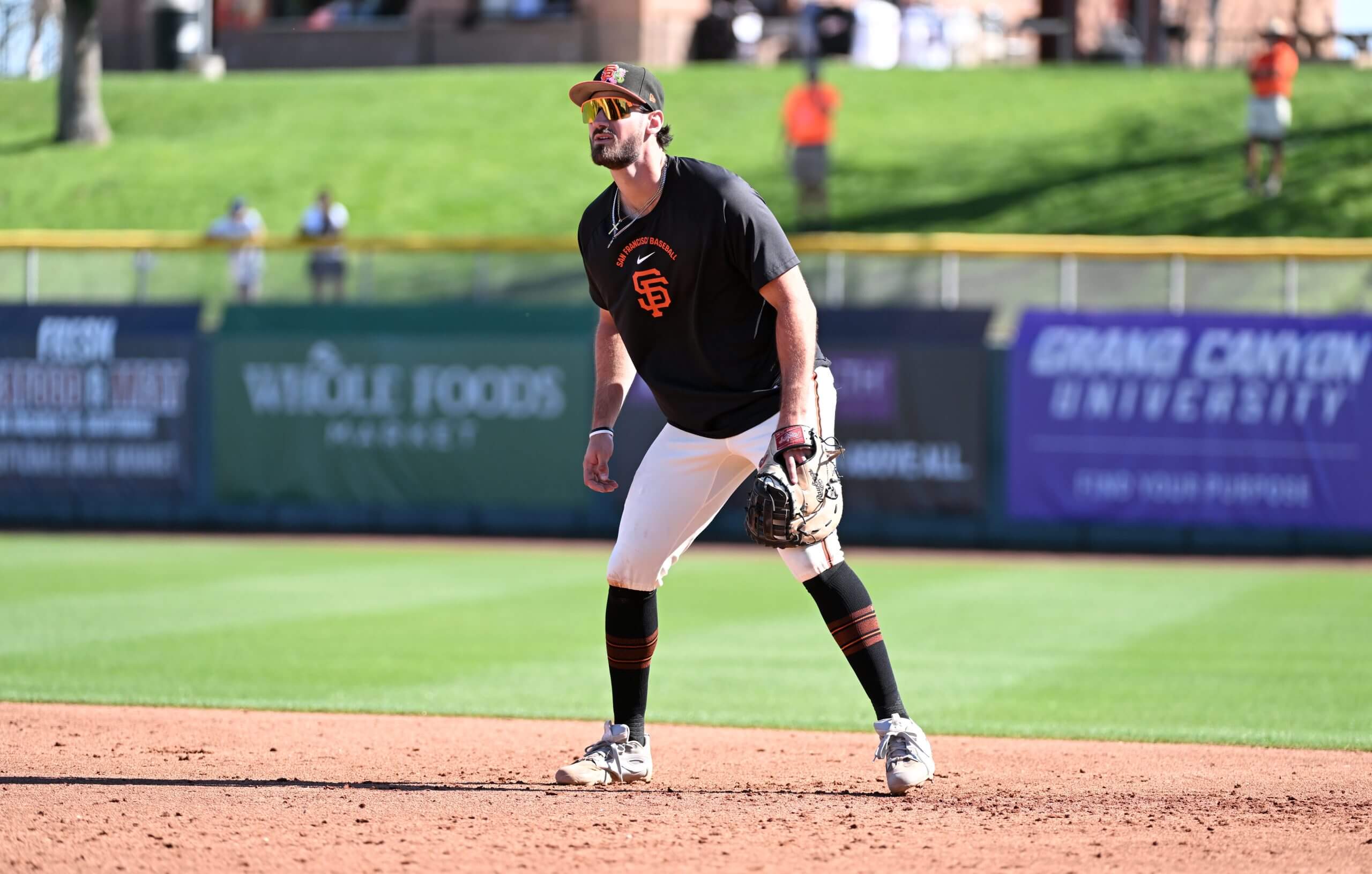 Bryce Eldridge plays first base at Scottsdale Stadium.