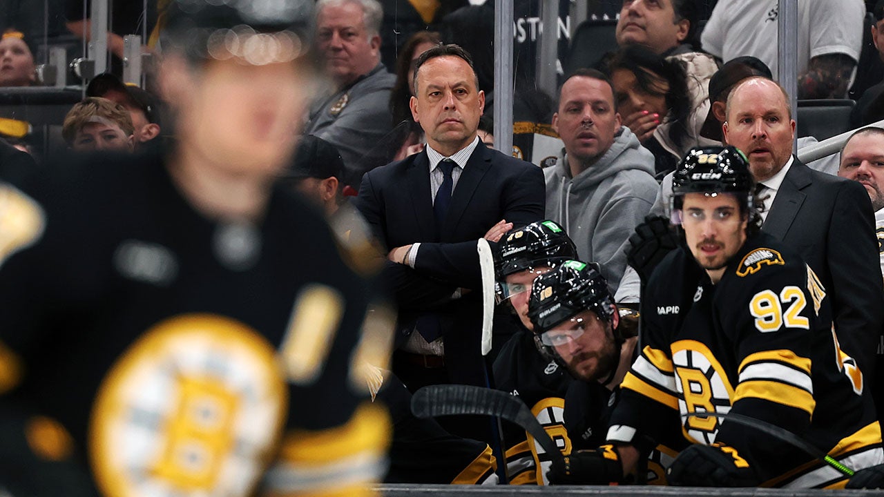 BOSTON, MASSACHUSETTS - APRIL 26: Boston Bruins head coach Marco Sturm looks on from the bench during the third period of Game Four of the First Round of the 2026 Stanley Cup Playoffs against the Buffalo Sabres at TD Garden on April 26, 2026 in Boston, Massachusetts. The Sabres defeat the Bruins 6-1. (Photo by Maddie Meyer/Getty Images)