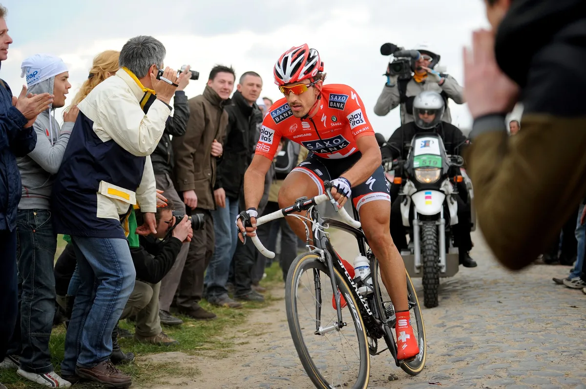 Cycling: 108th Paris-Roubaix 2010 Fabian CANCELLARA (Sui)/ Compiegne - Roubaix (259 Km)/ Parijs /(c) Tim De Waele (Photo by Tim de Waele/Corbis via Getty Images)