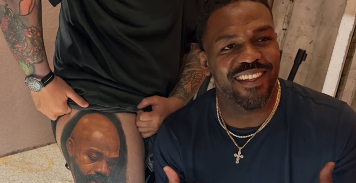 Jon Jones reacts to fan’s giant, lifelike tattoo of his face: ‘That’s crazy!‘