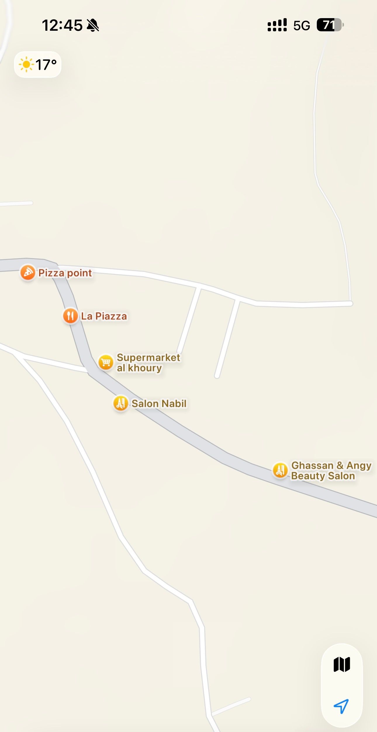 At closer zoom levels Apple Maps displays businesses and local landmarks in southern Lebanon while some town or village...