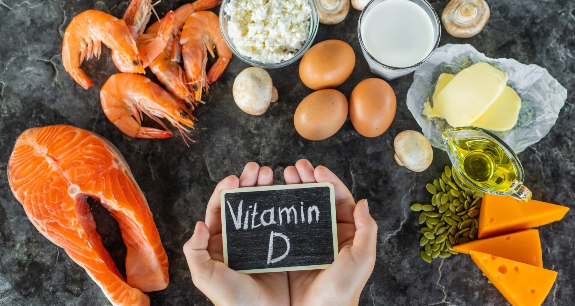 Products containing vitamin D: salmon, cottage cheese, eggs and milk