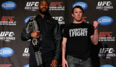 Jon Jones and Chael Sonnen during UFC 159 presser