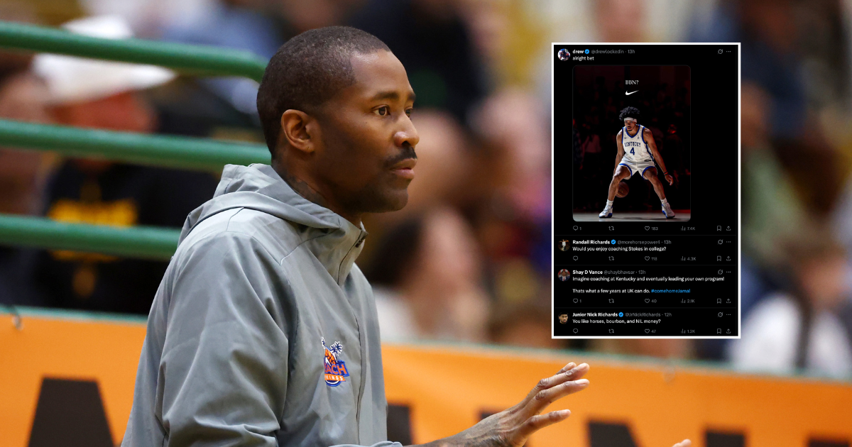 Jan 2, 2026; Mesa, AZ, USA; Rainier Beach High School (WA) assistant coach Jamal Crawford against Mater Dei during the HoopHall West Tournament at Skyline High School. Mandatory Credit: Mark J. Rebilas-Imagn Images