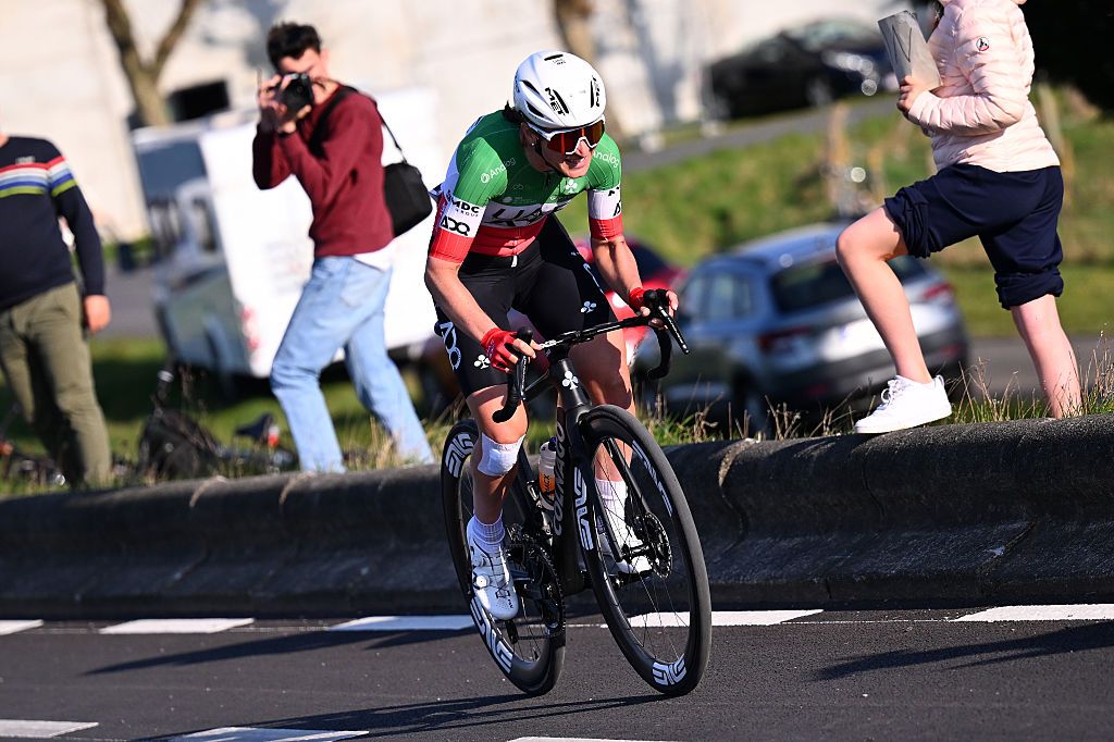 WAREGEM, BELGIUM - APRIL 02: Elisa Longo Borghini of Italy and UAE Team ADQ competes in the breakaway during the 13rd Dwars door Vlaanderen 2025 - Women's Elite a 128.5km one day race from Waregem to Waregem / #UCIWWT / on April 02, 2025 in Waregem, Belgium. (Photo by Tomas Sisk - Pool/Getty Images)