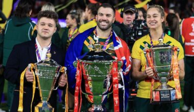 England Wheelchair World Cup winner Tom Halliwell, James Tedesco of Australia Men's and Kezie Apps of Australia Women