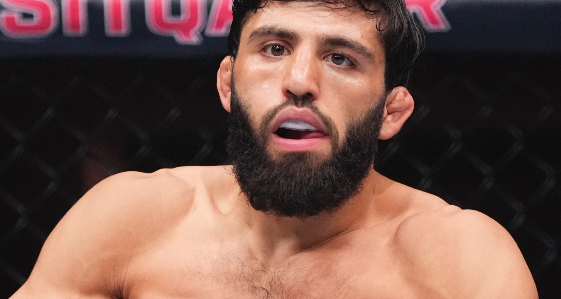 Arman Tsarukyan enters the Octagon for his fight at UFC Qatar