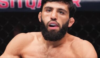 Arman Tsarukyan enters the Octagon for his fight at UFC Qatar