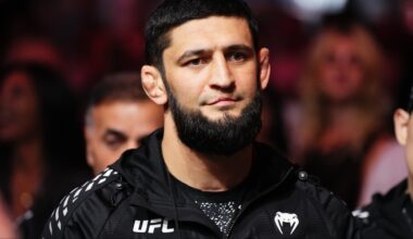Khamzat Chimaev walks to the Octagon for his fight at UFC 308