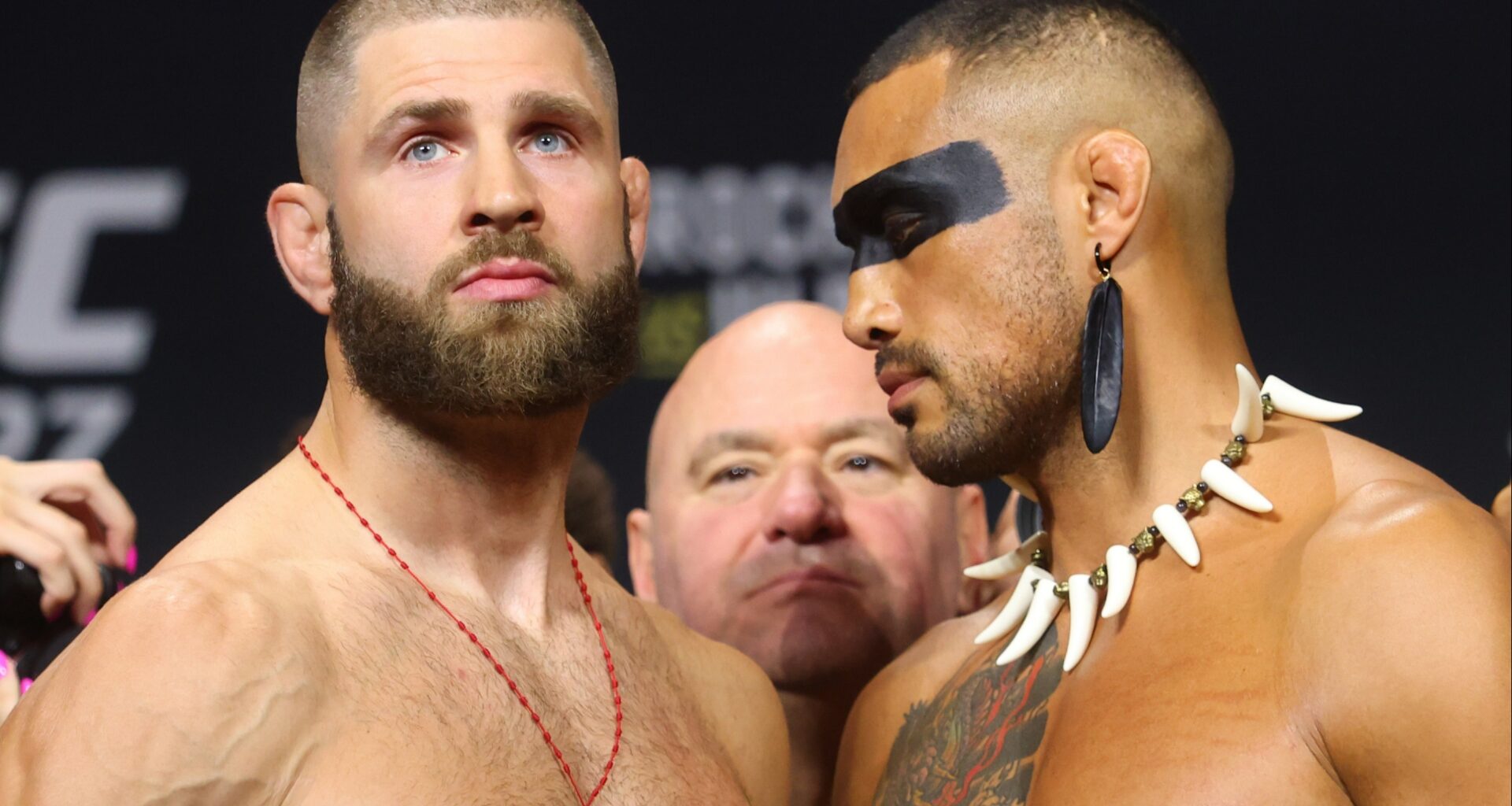 Jiri Prochazka and Carlos Ulberg at UFC 327 ceremonial weigh-in
