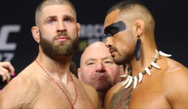 Jiri Prochazka and Carlos Ulberg at UFC 327 ceremonial weigh-in