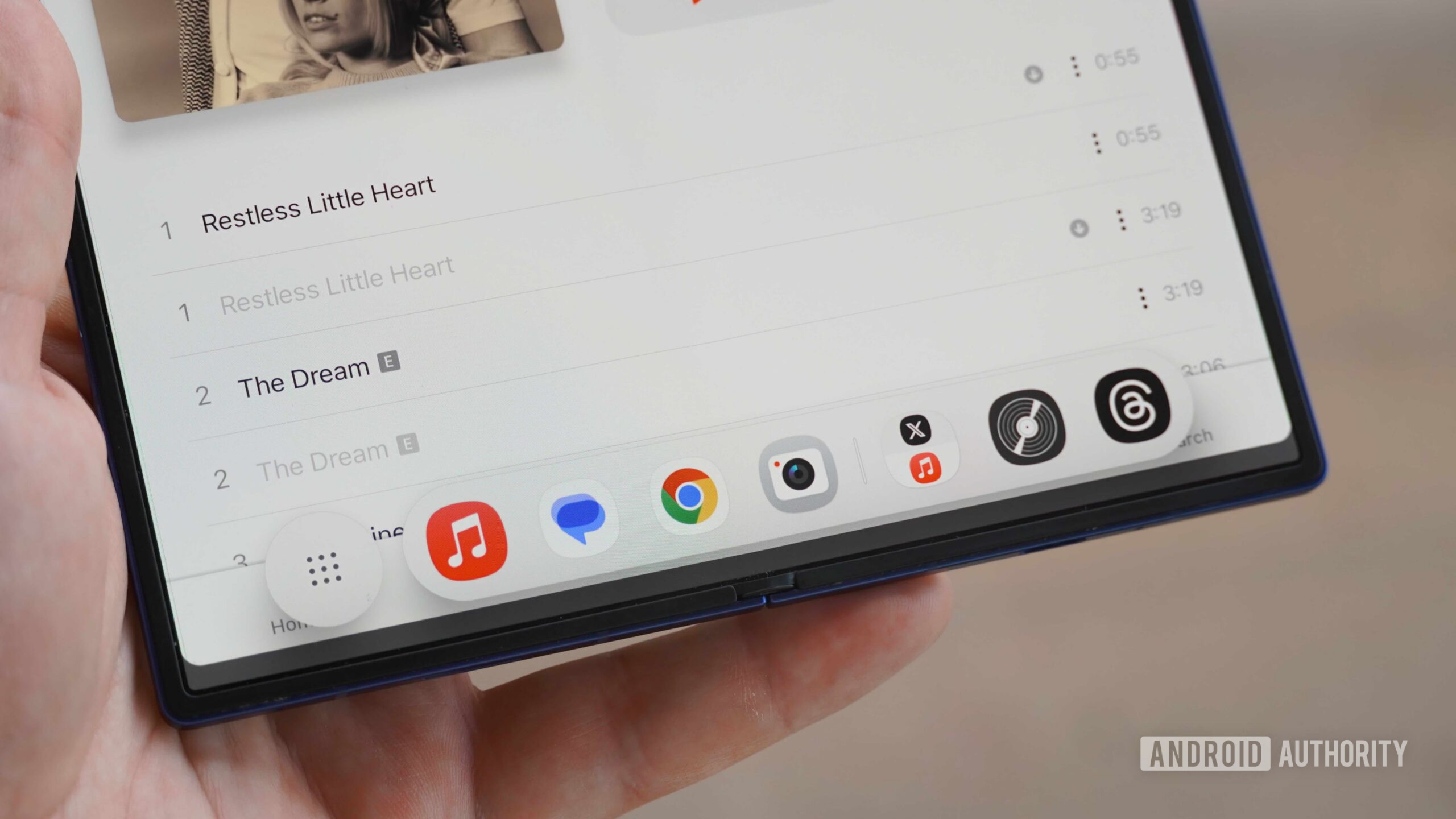 The taskbar on a Galaxy Z Fold 7.