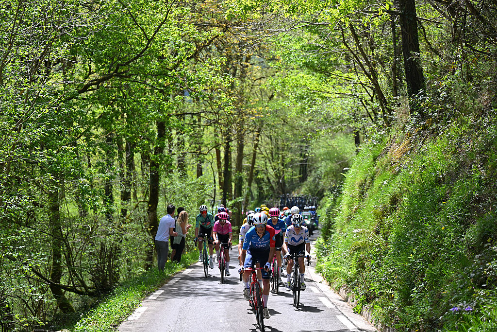 EIBAR, SPAIN - APRIL 10: Guillaume Martin of France and Team Groupama - FDJ United leads the breakaway during the 65th Itzulia Basque Country 2026, Stage 5 a 176.2km stage from Eibar to Eibar / #UCIWT / on April 10, 2026 in Eibar, Spain. (Photo by Tim de Waele/Getty Images)