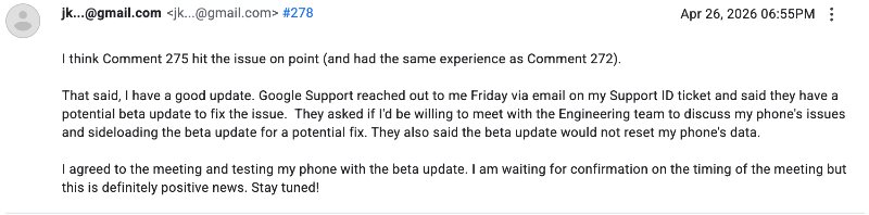 Pixel boot loop issue update