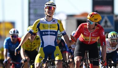 Tom Crabbe celebrates winning the sprint to win stage 1 of the Tour of Turkey