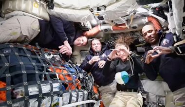 Canada’s Jeremy Hansen cheered on by fellow Artemis II astronauts on rookie space mission