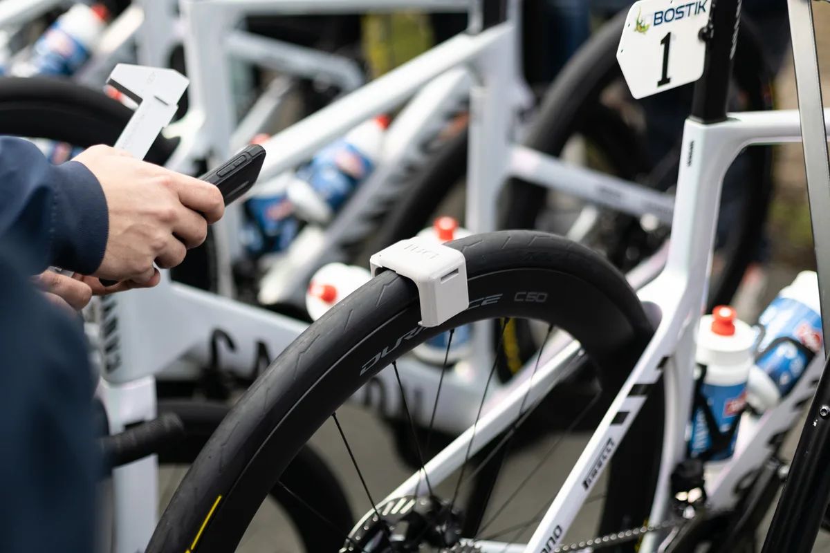 UCI tyre checking tool at Parix-Roubaix
