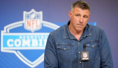 Feb 25, 2026; Indianapolis, IN, USA; New England Patriots coach Mike Vrabel speaks during the NFL Scouting Combine at the Indiana Convention Center. Mandatory Credit: Kirby Lee-Imagn Images
