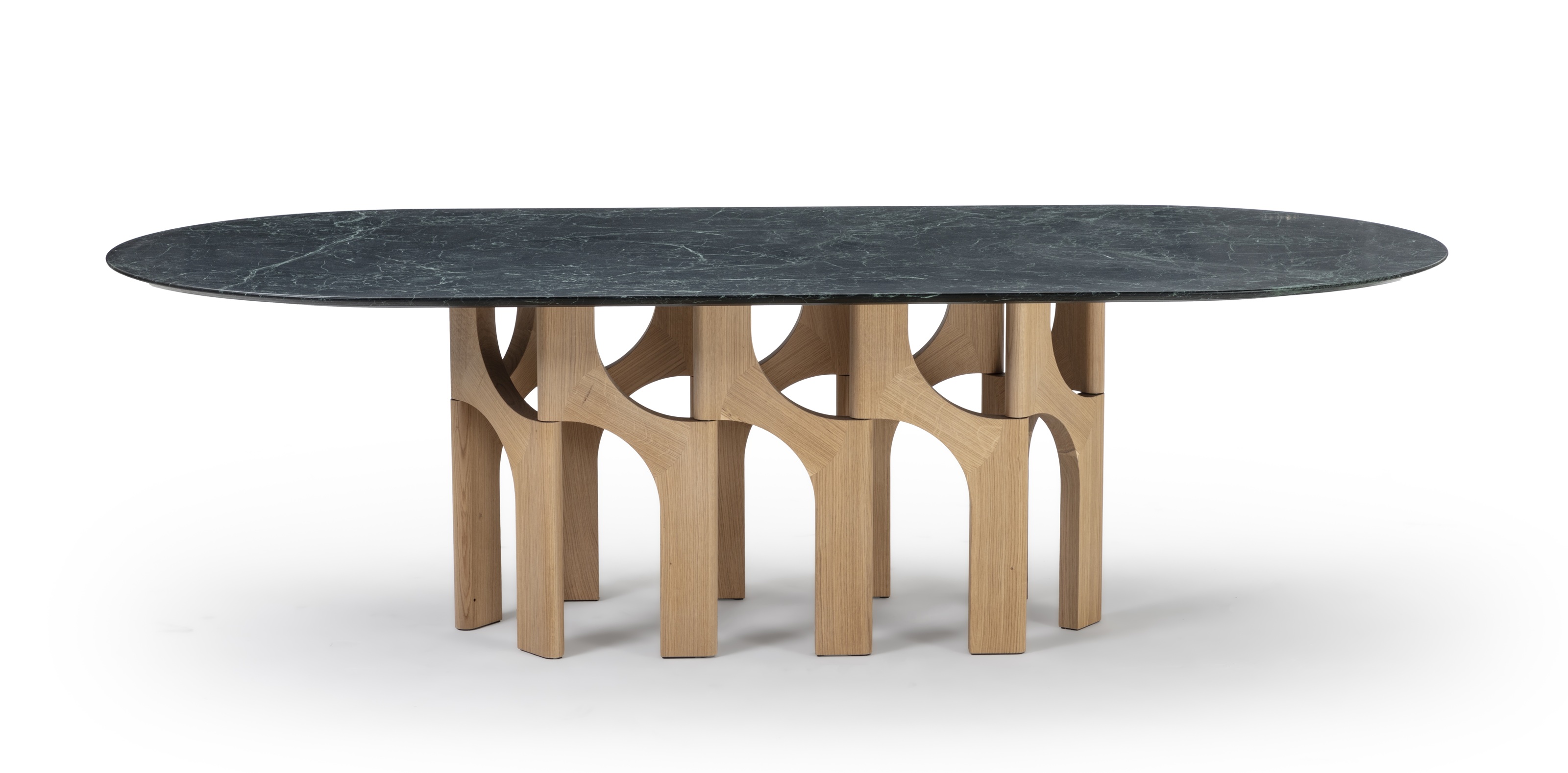 a dining table with an oak base