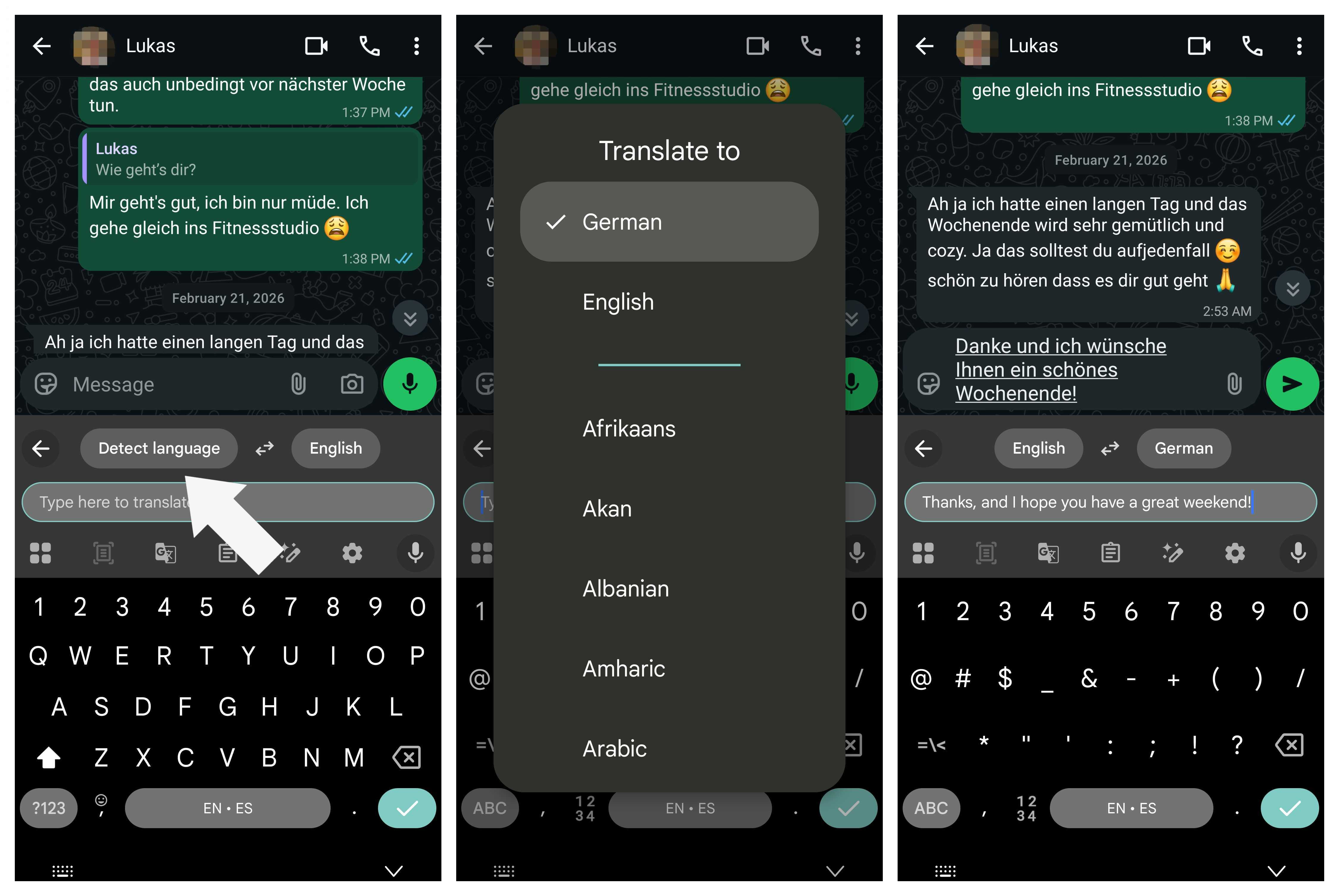 Translating text on Gboard