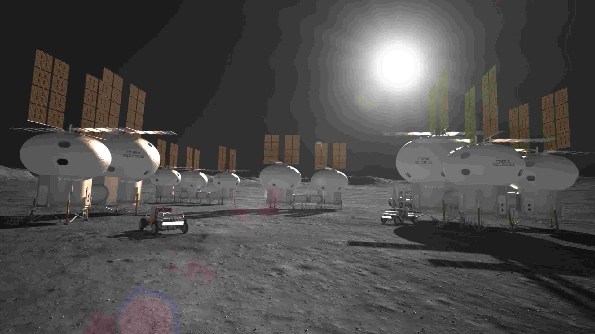 an illustration of several round, domed structures on the moon