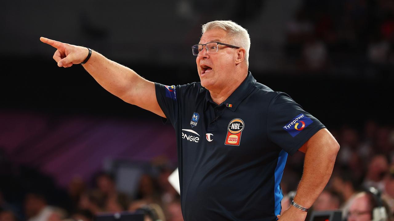MELBOURNE, AUSTRALIA - FEBRUARY 07: Dean Vickerman, head coach of United reacts during the round 20 NBL match between Melbourne United and Adelaide 36ers at John Cain Arena, on February 07, 2026, in Melbourne, Australia. (Photo by Daniel Pockett/Getty Images)