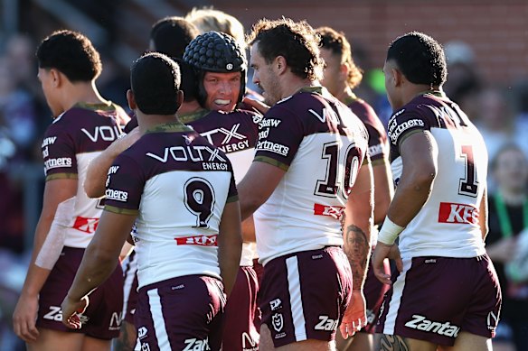 Jake Trbojevic celebrated the first try of the afternoon. 