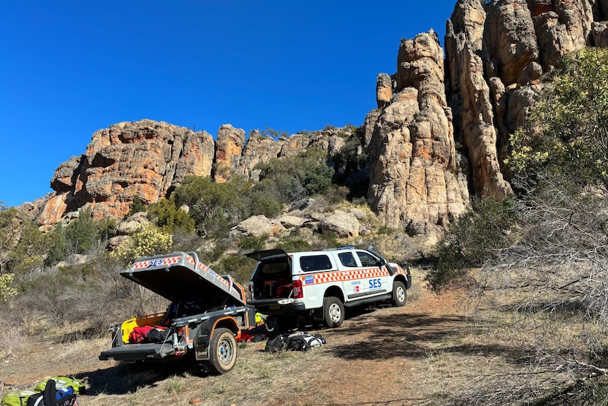 rock wall and SES vehicle