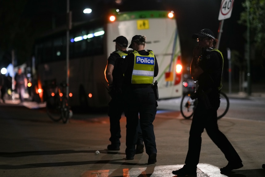 Police outside Anzac Day Melbourne.