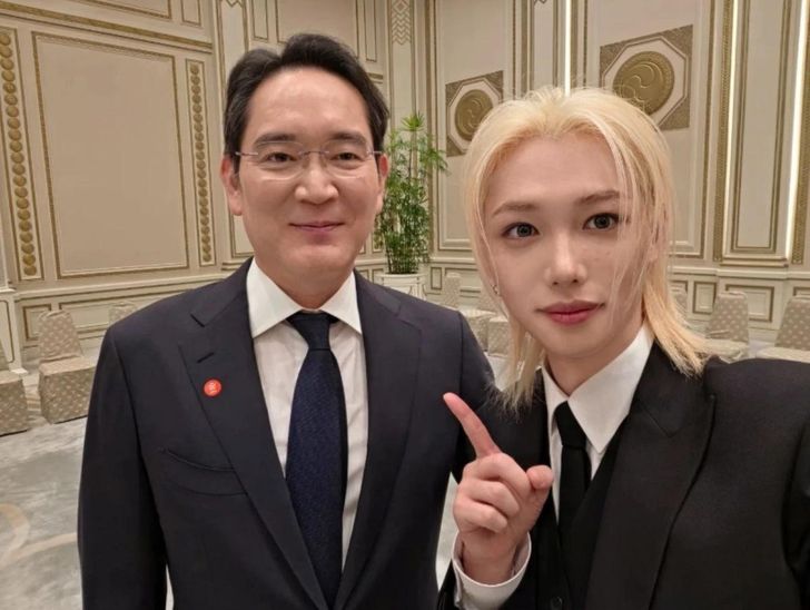 Samsung Electronics' Executive Chairman Lee Jae-yong, left, and Stray Kids' Felix / Captured from Felix's social media