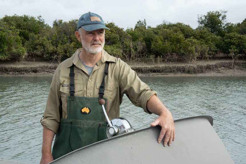 A South Australian commercial fisher in fishing clothes.