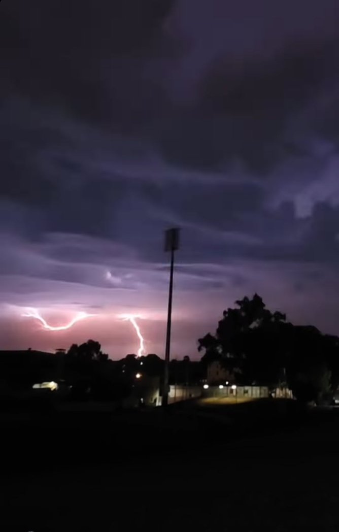 A punter’s picture of a lightning strike in Perth this morning.