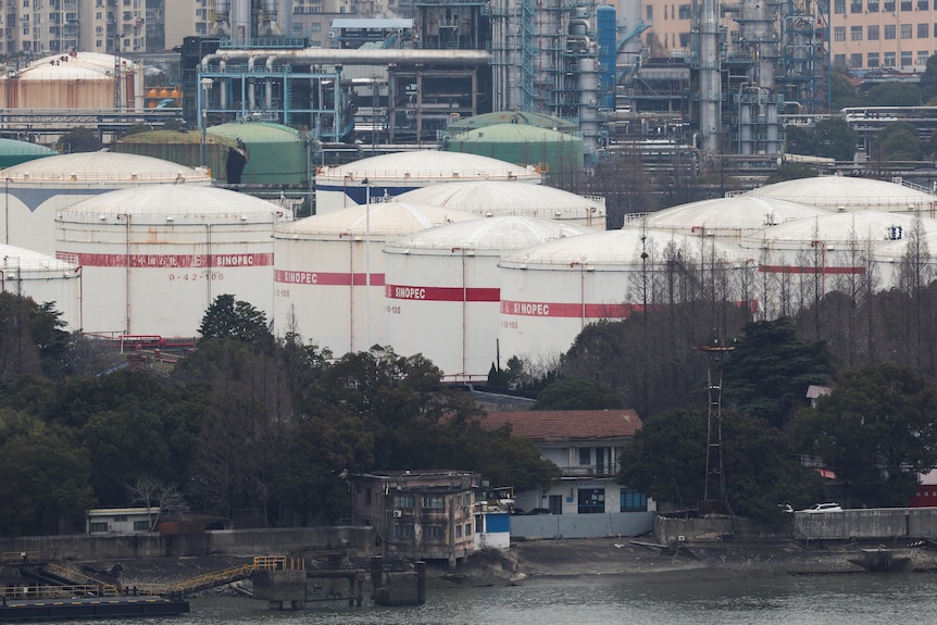 Oil storage tanks and facilities.