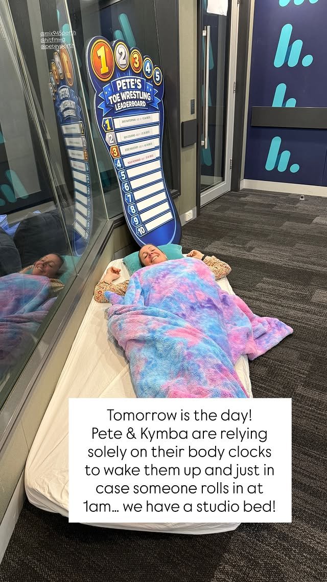 Pete & Kymba have placed a bed in the studio ahead of Friday's bodyclock challenge.