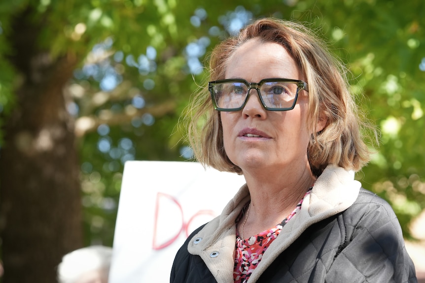 A woman outside court