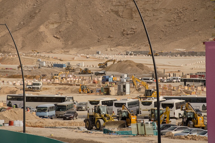 A construction site in the desert.
