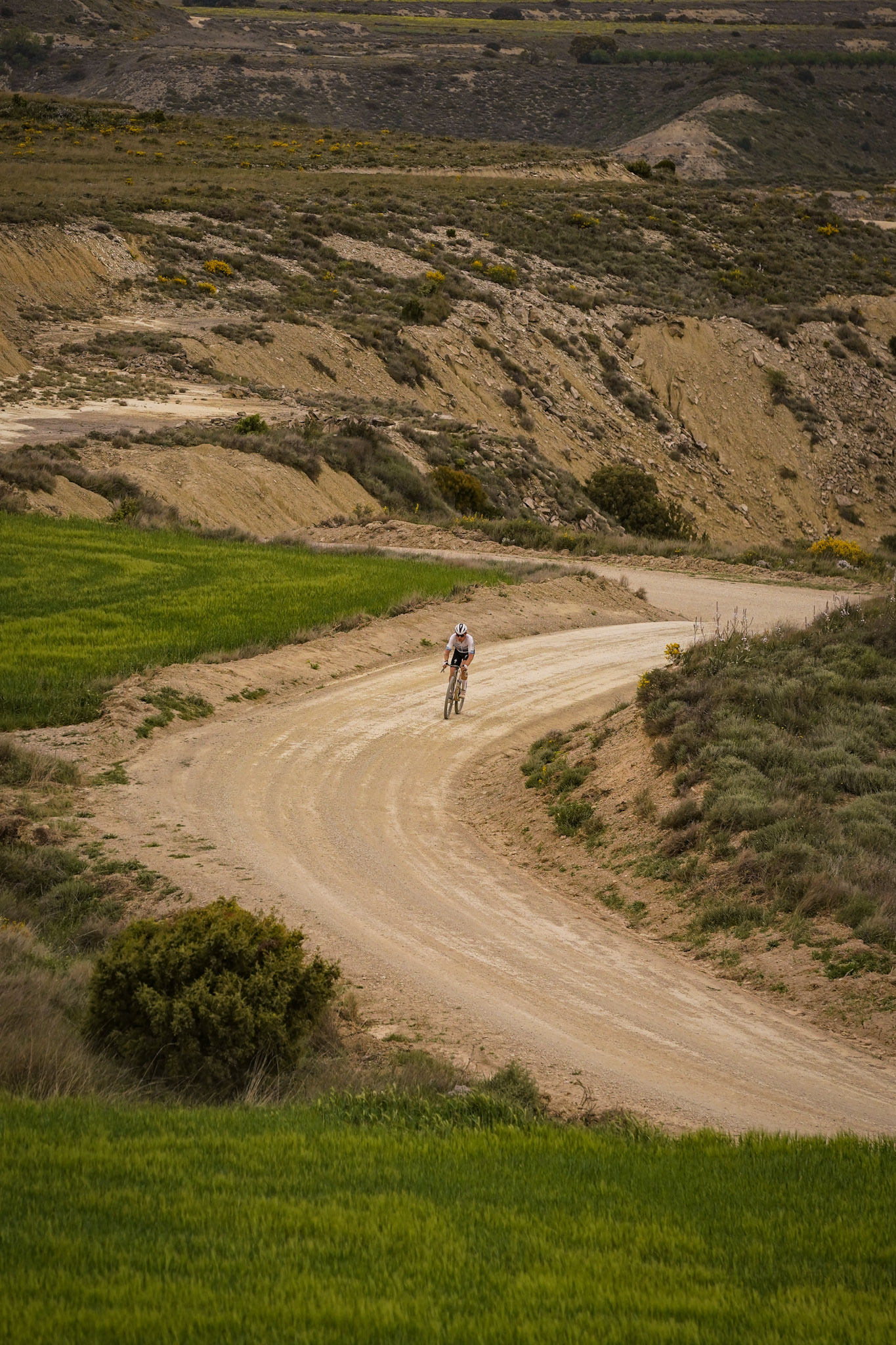 Mads W&uuml;rtz Schmidt on his way to taking a solo victory at the 2026 Gravel Desert