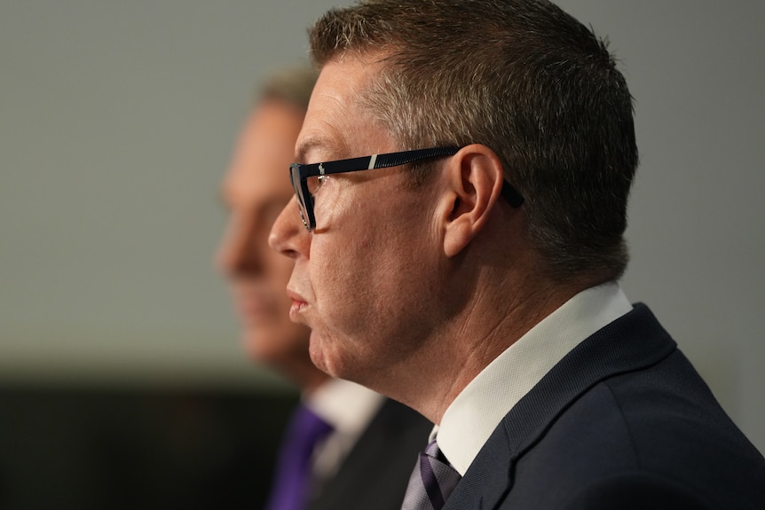 Side profile of Defence Industry Minister Pat Conroy.