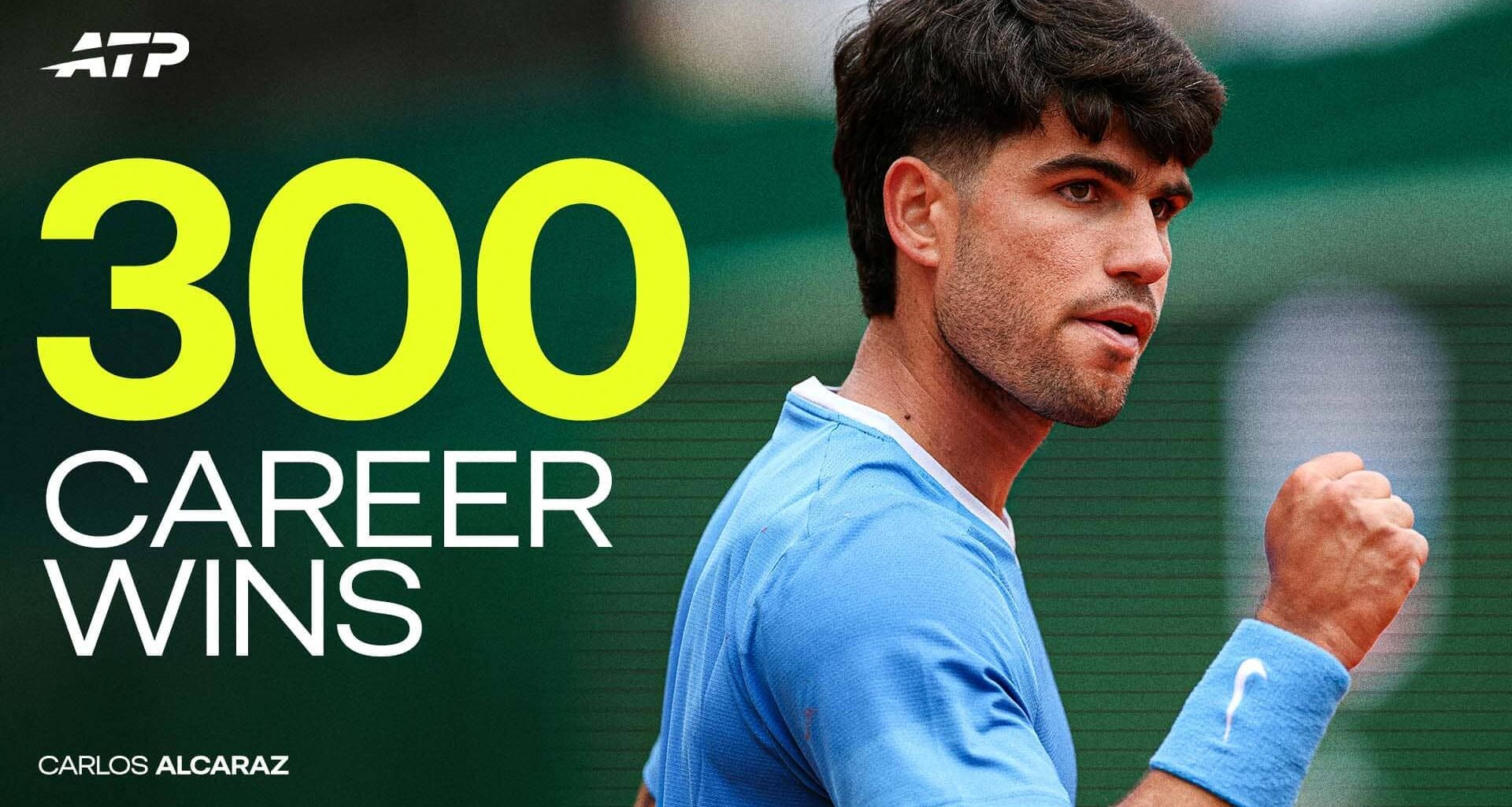 Carlos Alcaraz is the joint-third fastest man to reach 300 tour-level victories.