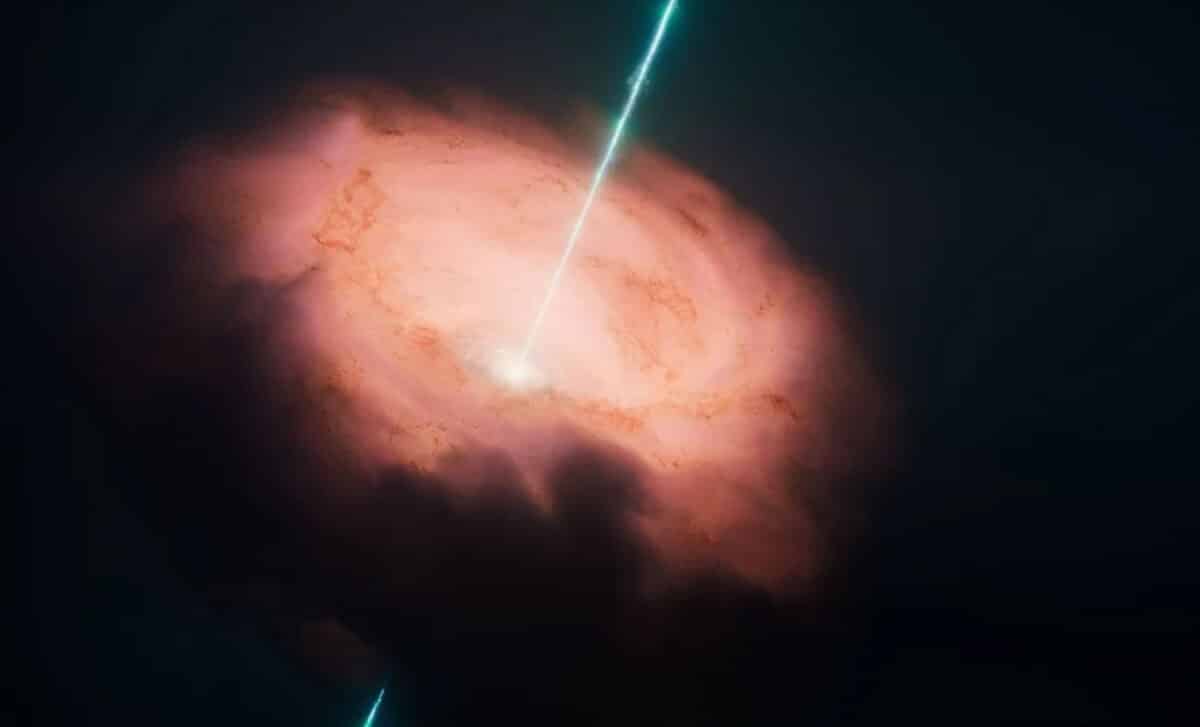 An Artist's Rendition Of A Black Hole, Along With Its Swirling Accretion Disk, Bright Corona And Jet