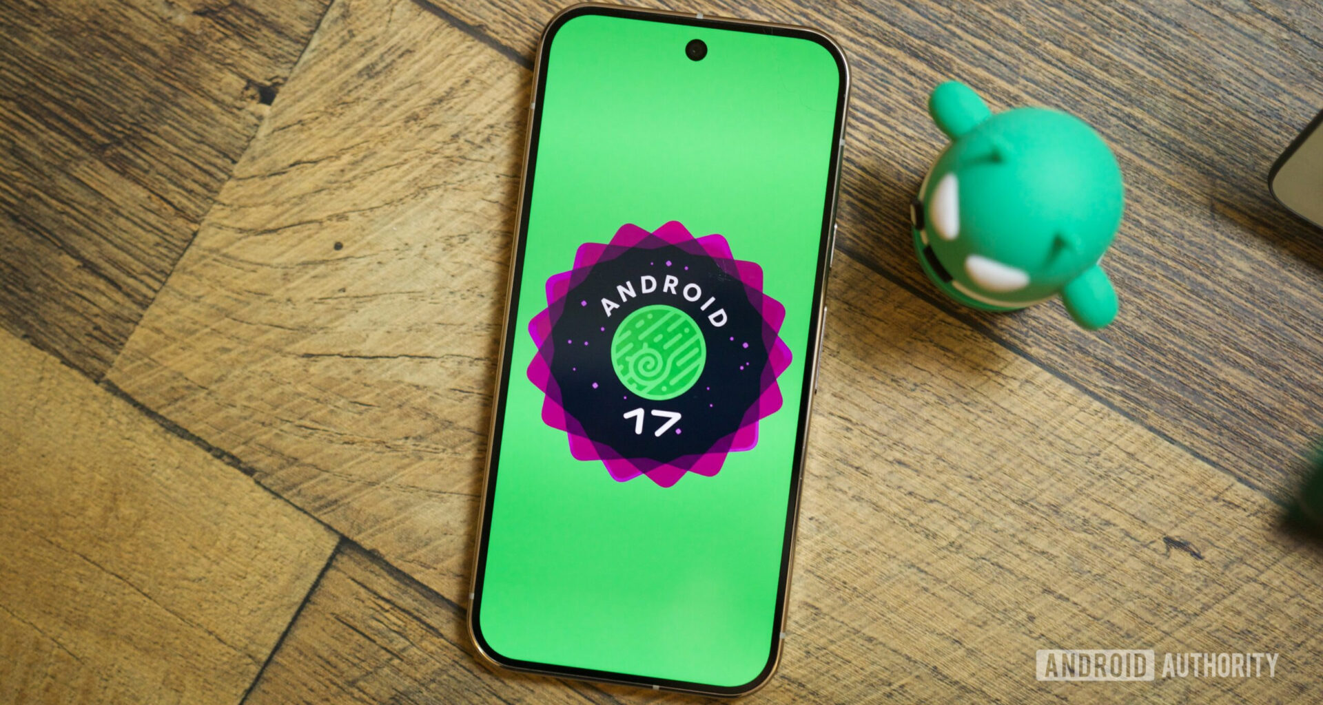 The Android 17 logo on a Pixel phone.