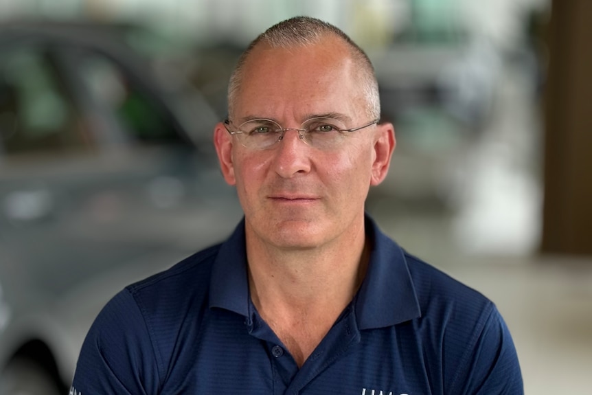 Paul Hopper, who is wearing a dark blue polo shirt, ran as an independent candidate at the last Victorian election