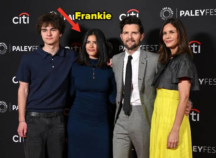 Graham, Frankie, Adam, and Naomi Scott pose on the red carpet