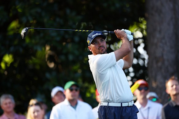Jason Day drives at Augusta in 2024.