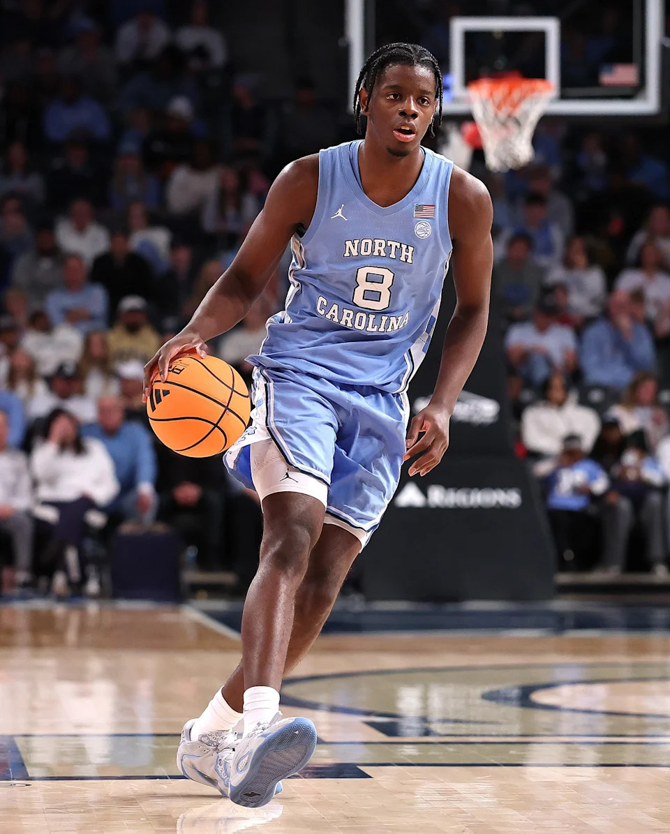 ATLANTA, GEORGIA - JANUARY 31: Caleb Wilson #8 of the North Carolina Tar Heels runs with the ball against the Georgia Tech Yellow Jackets during the second half at Hank McCamish Pavilion on January 31, 2026 in Atlanta, Georgia. (Photo by Kevin C. Cox/Getty Images)